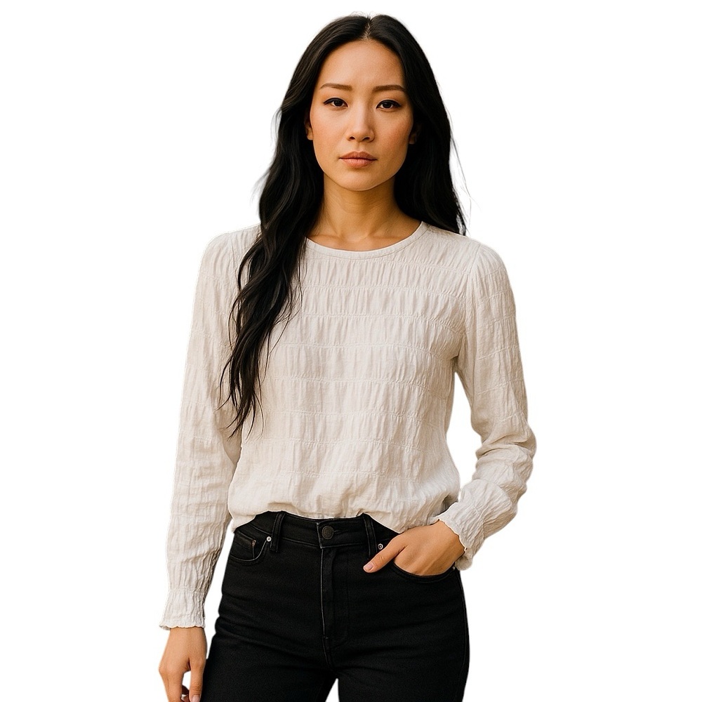 Sanctuary Cream Textured Long-Sleeve Blouse
